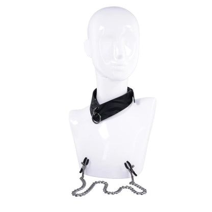 SPORTSHEETS Velvet Noir Collar & Removable Clamps - Black Neck & Nipple Restraints Sportsheets