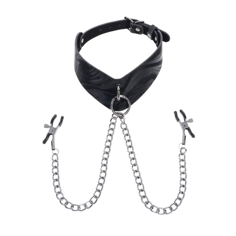 SPORTSHEETS Velvet Noir Collar & Removable Clamps - Black Neck & Nipple Restraints Sportsheets