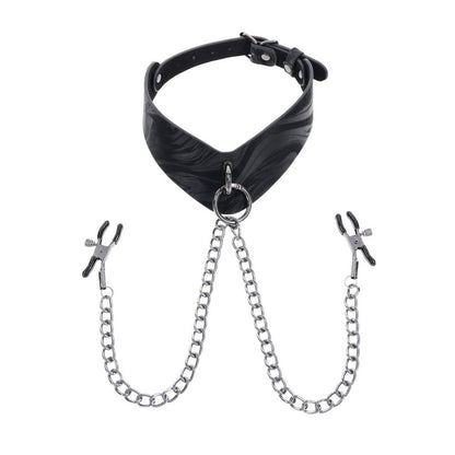 SPORTSHEETS Velvet Noir Collar & Removable Clamps - Black Neck & Nipple Restraints Sportsheets