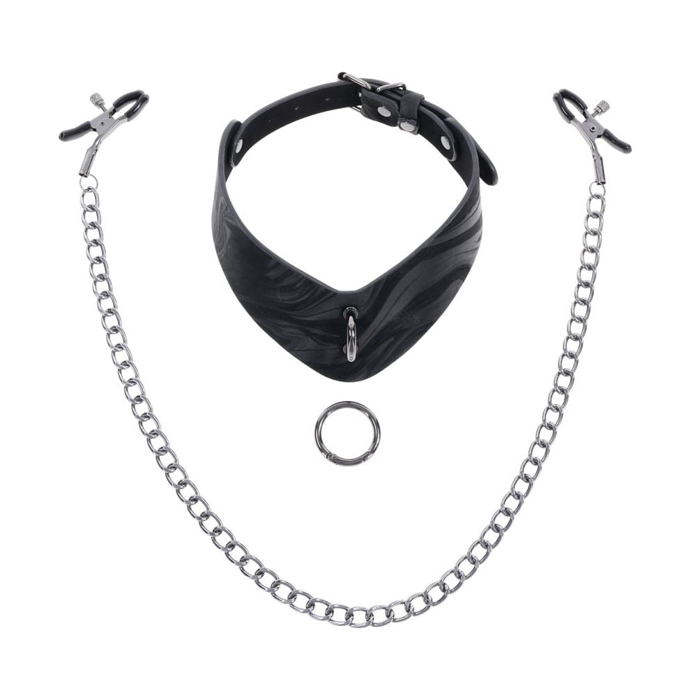 SPORTSHEETS Velvet Noir Collar & Removable Clamps - Black Neck & Nipple Restraints Sportsheets