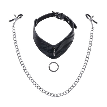 SPORTSHEETS Velvet Noir Collar & Removable Clamps - Black Neck & Nipple Restraints Sportsheets