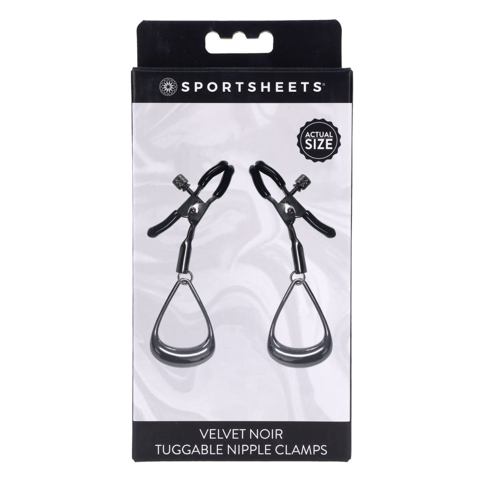 SPORTSHEETS Velvet Noir Tuggable Nipple Clamps - Gunmetal Adjustable Nipple Restraints Sportsheets
