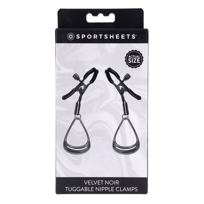 SPORTSHEETS Velvet Noir Tuggable Nipple Clamps - Gunmetal Adjustable Nipple Restraints Sportsheets
