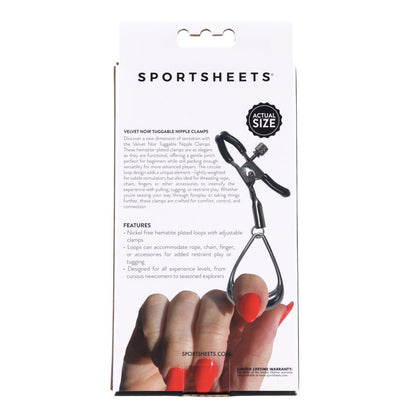 SPORTSHEETS Velvet Noir Tuggable Nipple Clamps - Gunmetal Adjustable Nipple Restraints Sportsheets