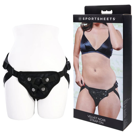 SPORTSHEETS Velvet Noir Strap On - Black Adjustable Strap-On Harness (No Probe Included) Black - Club X