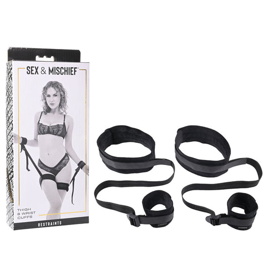 Sex & Mischief Thigh & Wrist Cuffs - Black Restraints Black - Club X