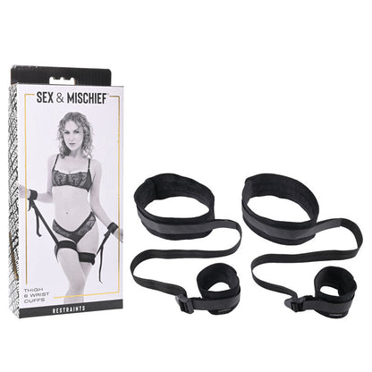 Sex & Mischief Thigh & Wrist Cuffs - Black Restraints Sportsheets