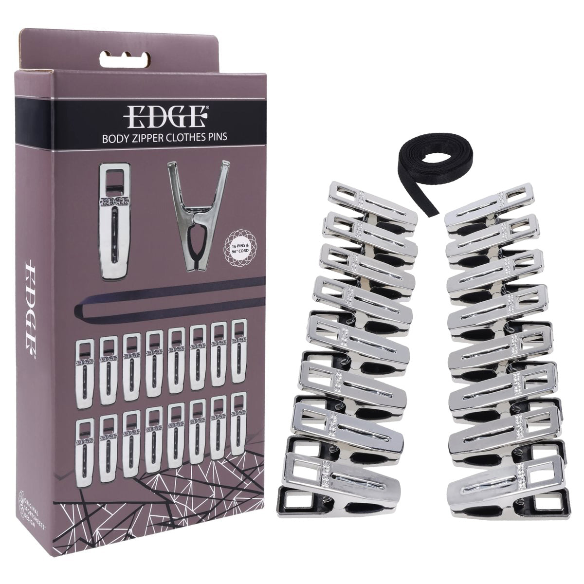 EDGE Body Zipper Clothes Pins - Chrome Chrome Pins - Set of 16 Sportsheets