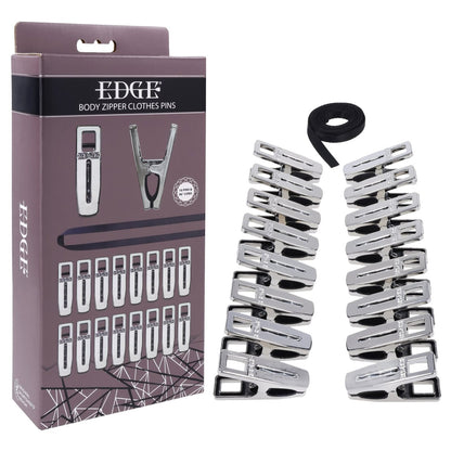EDGE Body Zipper Clothes Pins - Chrome Chrome Pins - Set of 16 Sportsheets