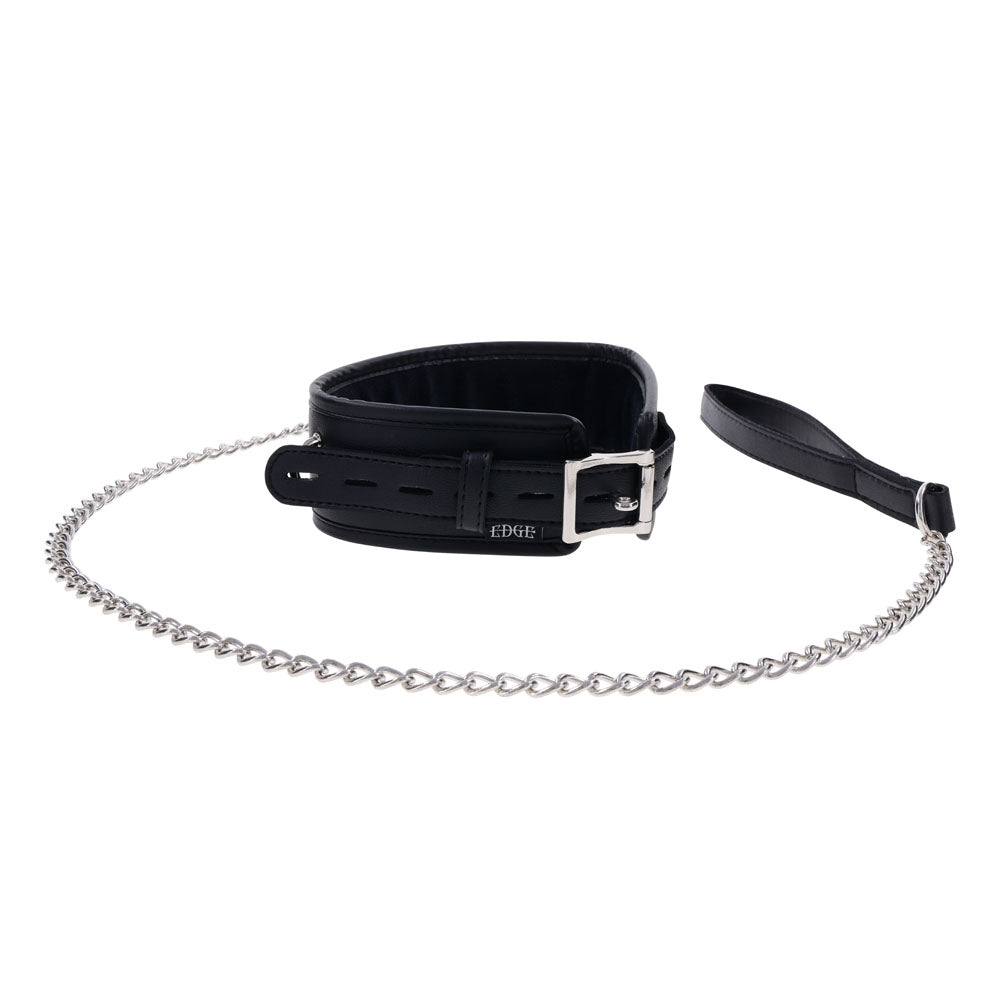 EDGE Collar & Leash - Black Neck Restraint with Heavy Duty Metal Leash Sportsheets