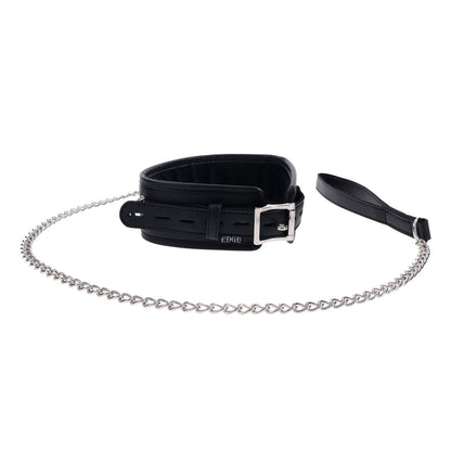 EDGE Collar & Leash - Black Neck Restraint with Heavy Duty Metal Leash Sportsheets