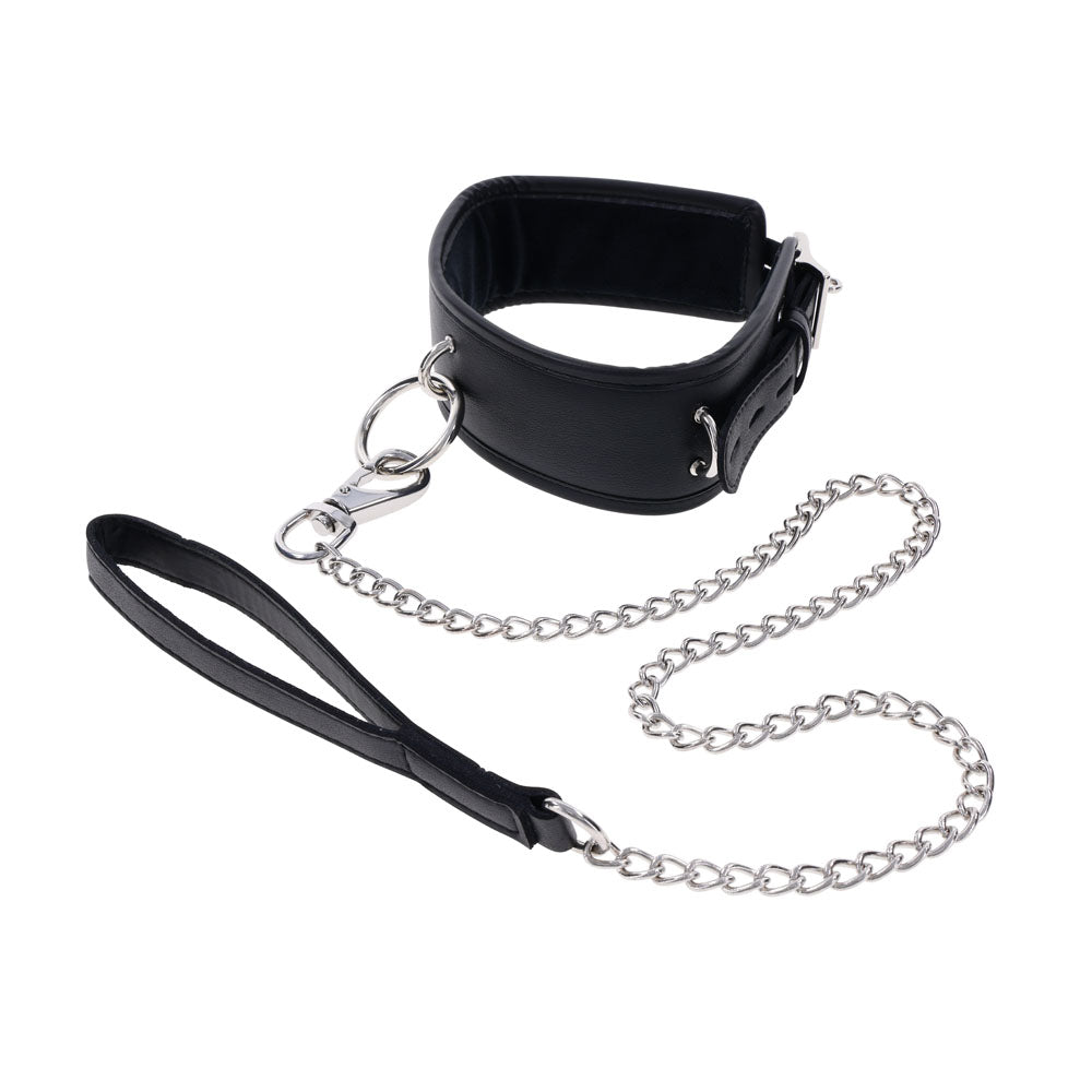 EDGE Collar & Leash - Black Neck Restraint with Heavy Duty Metal Leash Sportsheets