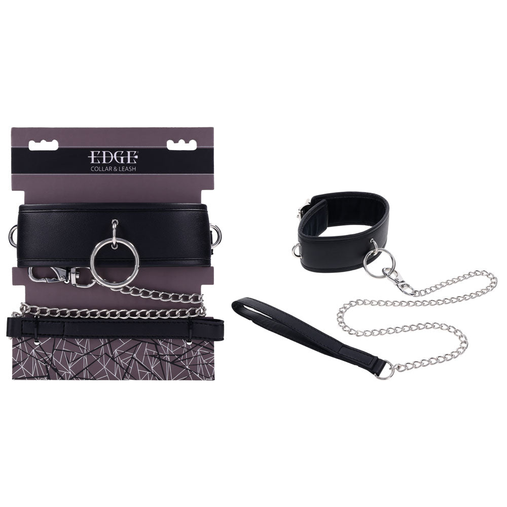 EDGE Collar & Leash - Black Neck Restraint with Heavy Duty Metal Leash Sportsheets