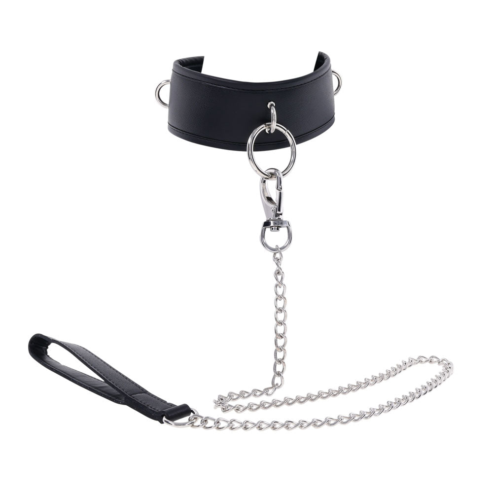 EDGE Collar & Leash - Black Neck Restraint with Heavy Duty Metal Leash Sportsheets