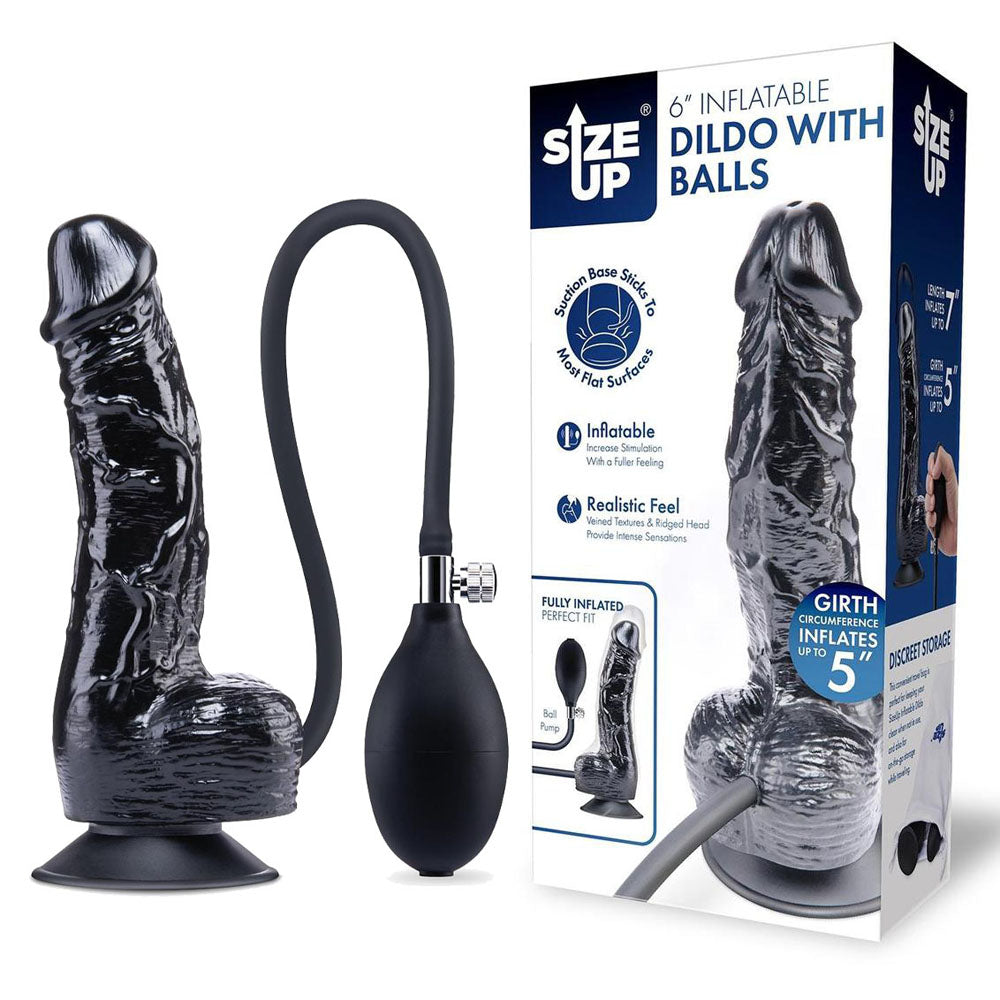 Size Up 6 Inch Inflatable Dildo with Balls - Black 17.8 cm Inflatable Dong XGEN Products