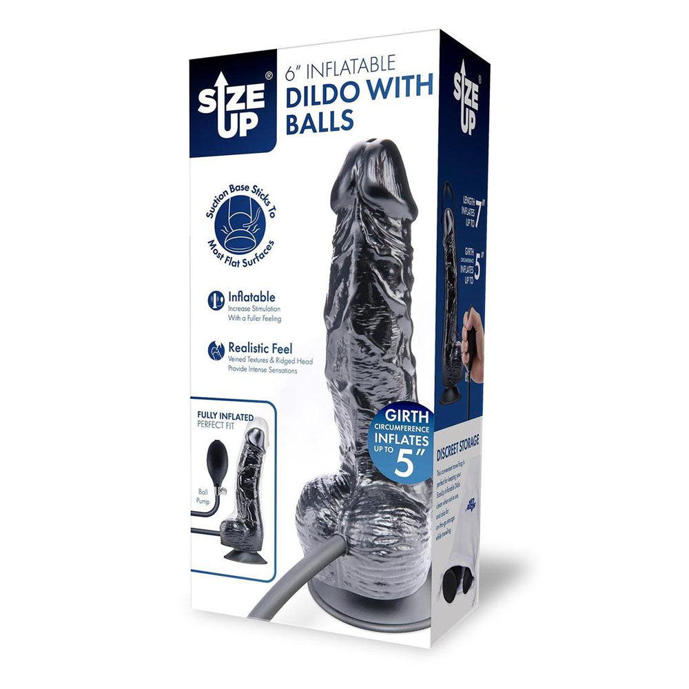 Size Up 6 Inch Inflatable Dildo with Balls - Black 17.8 cm Inflatable Dong XGEN Products