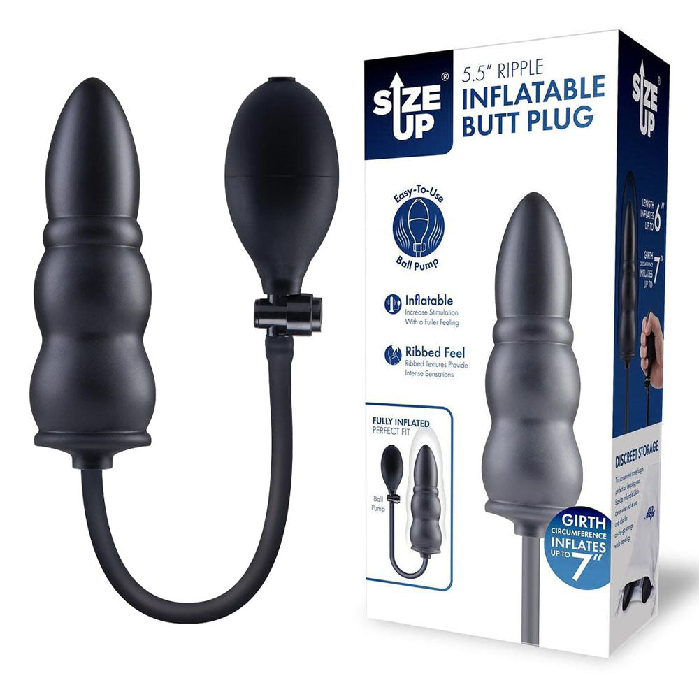 Size Up 5.5 Inch Ripple Inflatable Butt Plug - Black 15.2 cm Inflatable Butt Plug XGEN Products
