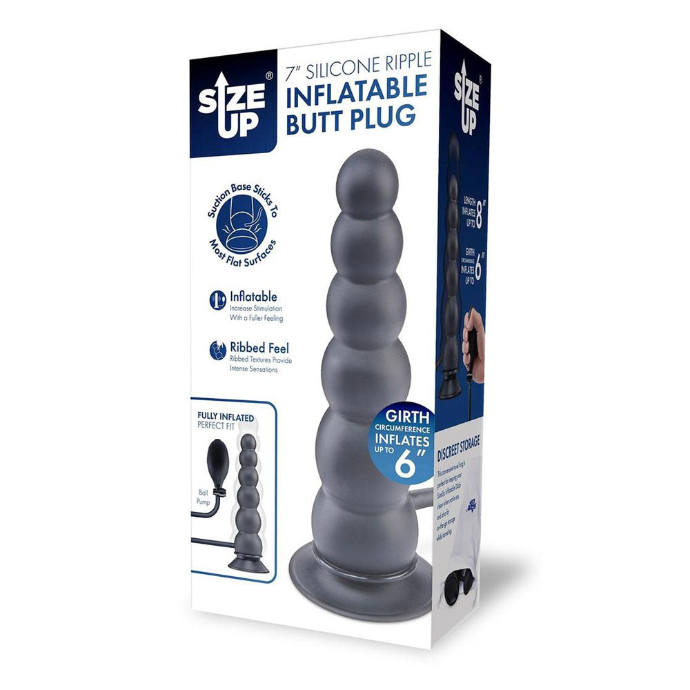 Size Up 7 Inch Ripple Inflatable Butt Plug - Black 20.3 cm Inflatable Butt Plug XGEN Products