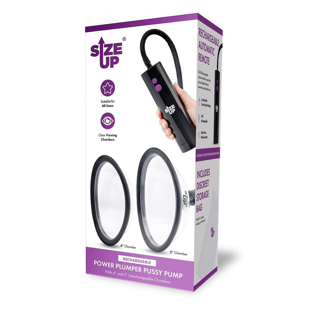 Size Up Rechargeable Power Plumper Pussy Pump - Clear USB Rechargeable Vagina Pump with Interchangeable Chambers XGEN Products