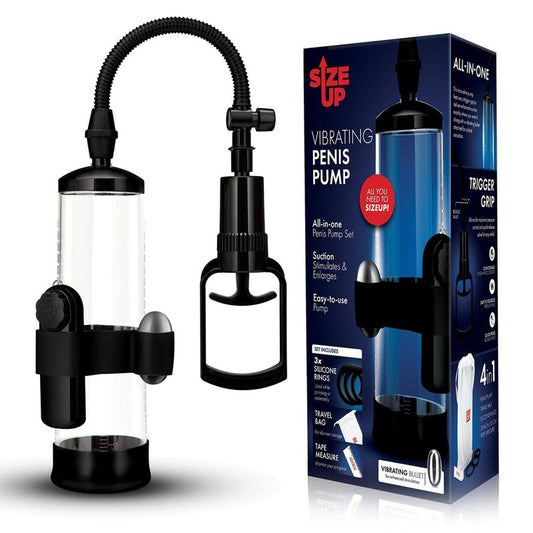 Size Up Vibrating Trigger Penis Pump - Clear Vibrating Penis Pump Clear - Club X