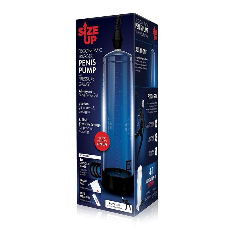 Size Up Ergonomic Trigger Penis Pump with Pressure Gauge - Clear Penis Pump Xgen Products
