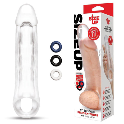 Size Up 2 Inch See-Thru Penis Extender with Ball Loop - Clear 5 cm (2'') Penis Extension Sleeve Xgen Products