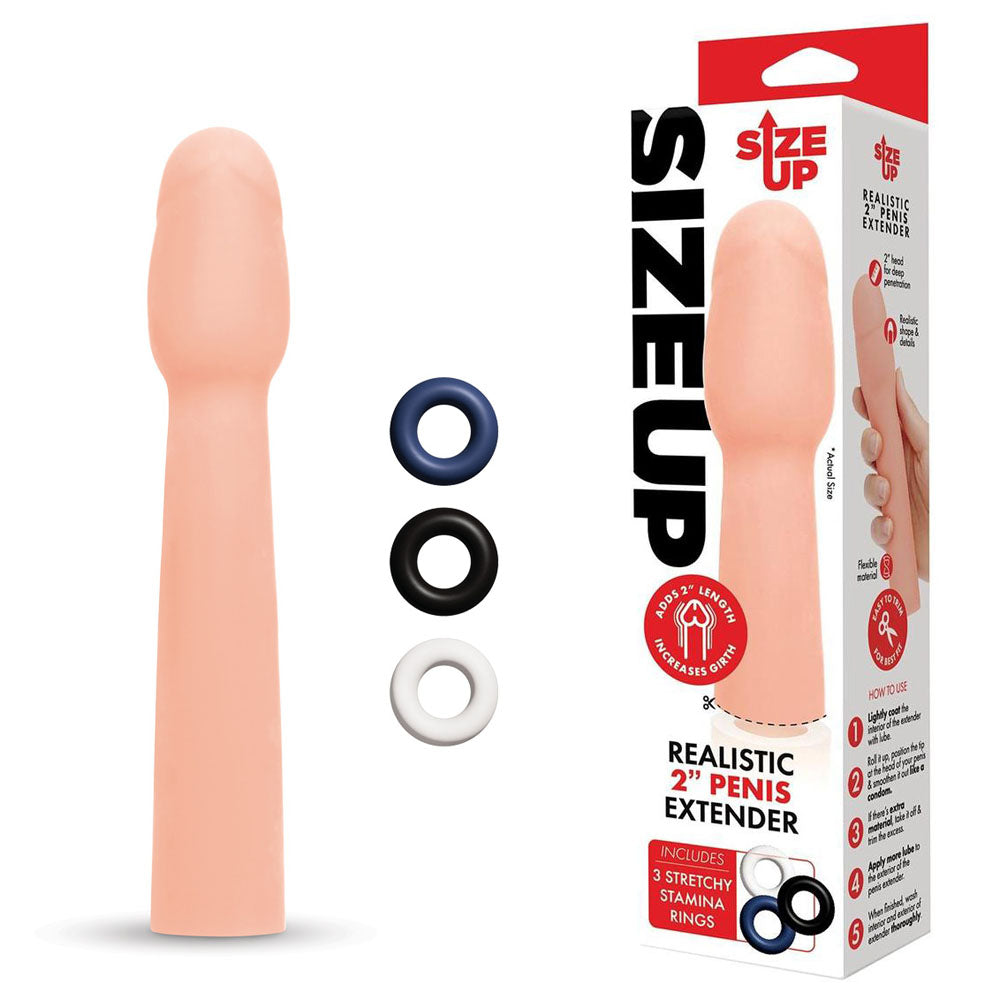 Size Up Realistic 2 Inch Penis Extender - Flesh 5 cm (2'') Penis Extension Sleeve Xgen Products