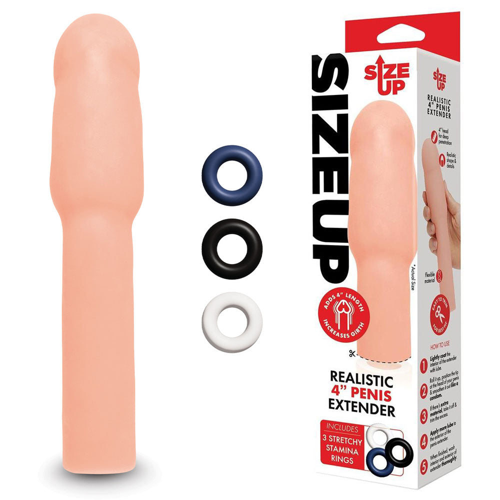 Size Up Realistic 4 Inch Penis Extender - Flesh 10.1 cm (4'') Penis Extension Sleeve Xgen Products