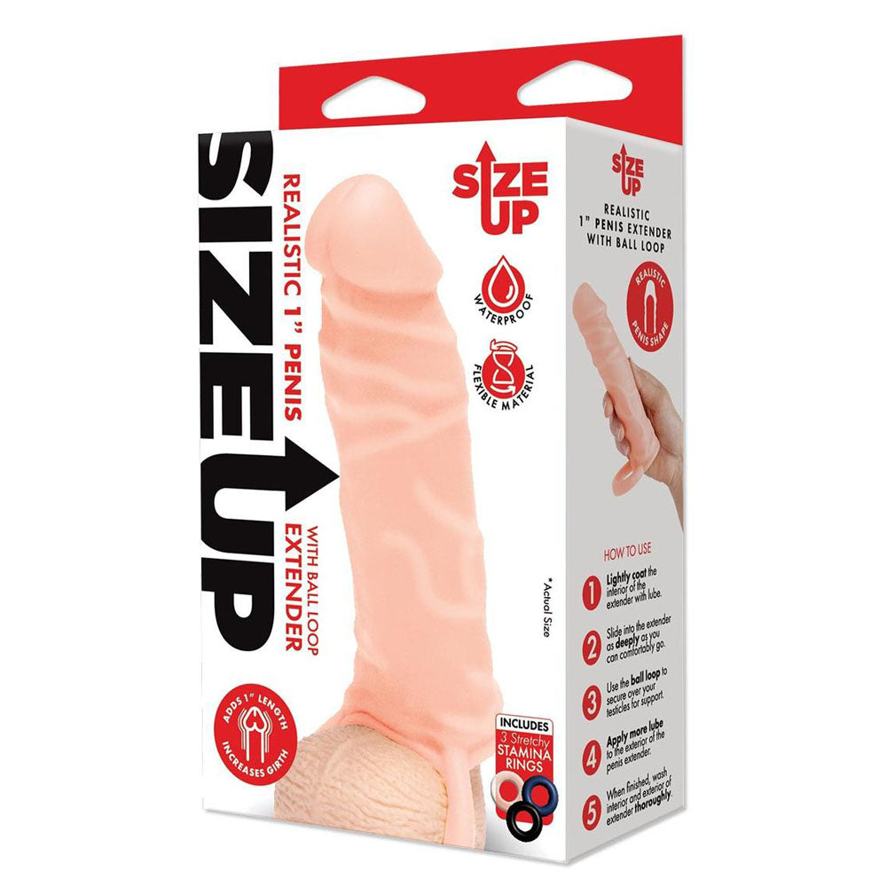 Size Up Realistic 1 Inch Penis Extender - Flesh - Flesh 2.5 cm (1'') Penis Extension Sleeve Xgen Products