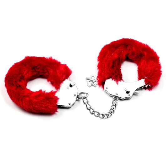 Fetish Pleasure Fluffy Hand Cuffs red fluffy handcuffs - ClubX Australia