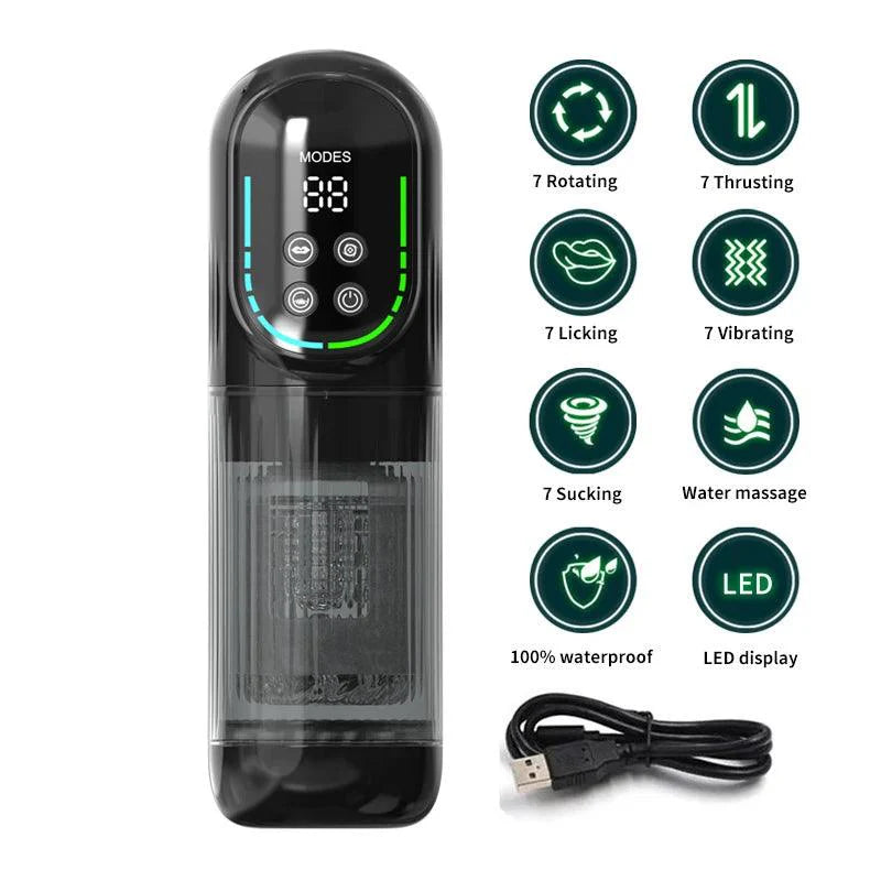 8-in-1 Automatic Male Masturbator with 7 Modes of Thrusting, Rotation, Vibration, Suction, Waterproof, Ice Fire Spa Pocket Electric Penis Pump for Men Auto Penis Stroker