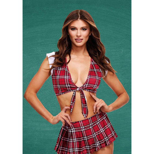 TEACHERS PET Schoolgirl Crop Top & Skirt - S/M - Red Tartan - S/M Size Red - Club X
