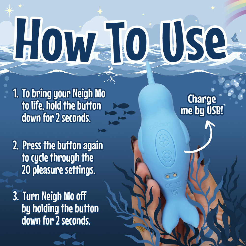 Unihorn of the Sea - Neigh Mo - The Narwhal - Blue USB Rechargeable Dual Motor Stimulator Creative Conceptions