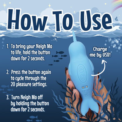 Unihorn of the Sea - Neigh Mo - The Narwhal - Blue USB Rechargeable Dual Motor Stimulator Creative Conceptions