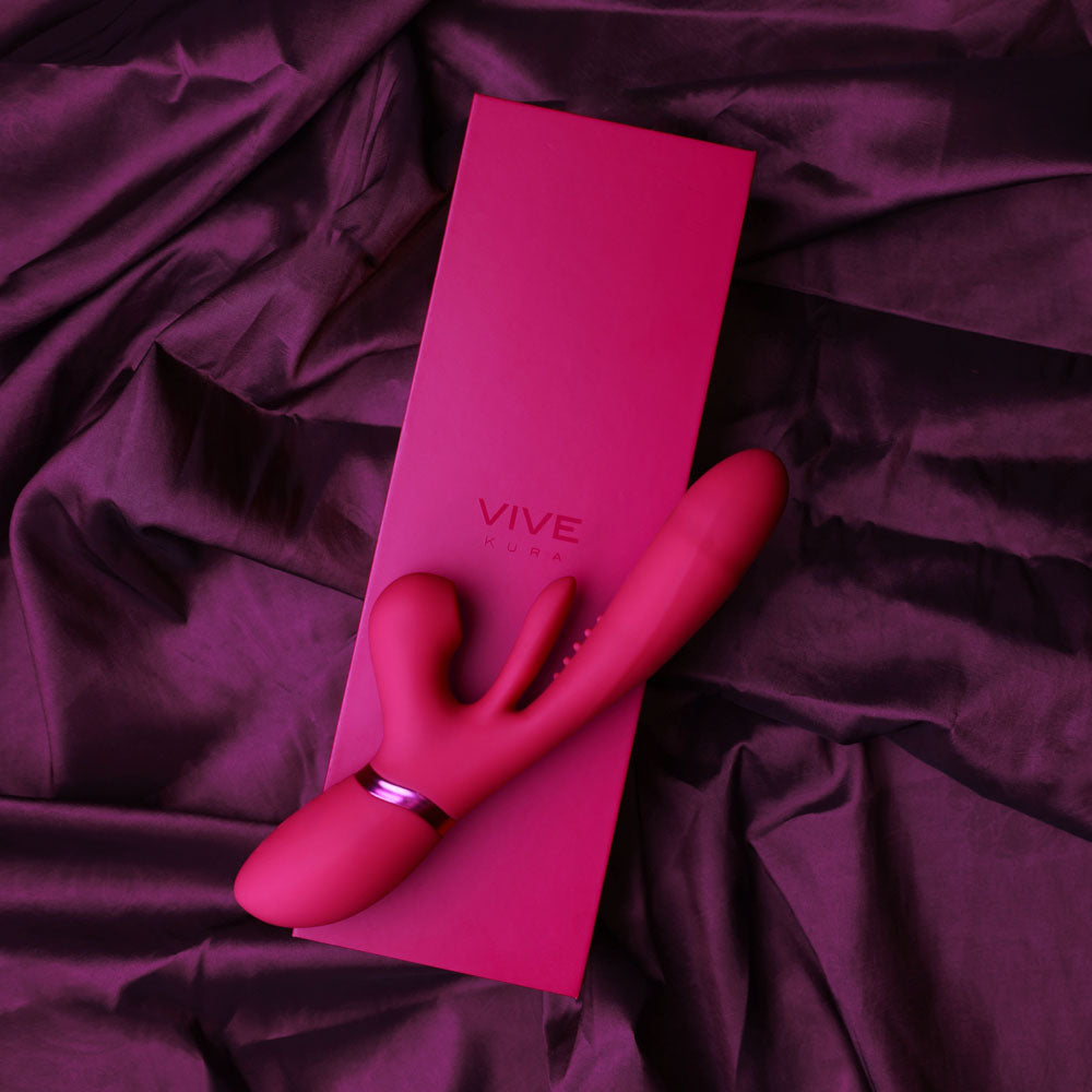 VIVE Ena - Pink - Pink 25 cm USB Rechargeable Thrusting Vibrator with Air Wave Stimulator Shots Toys