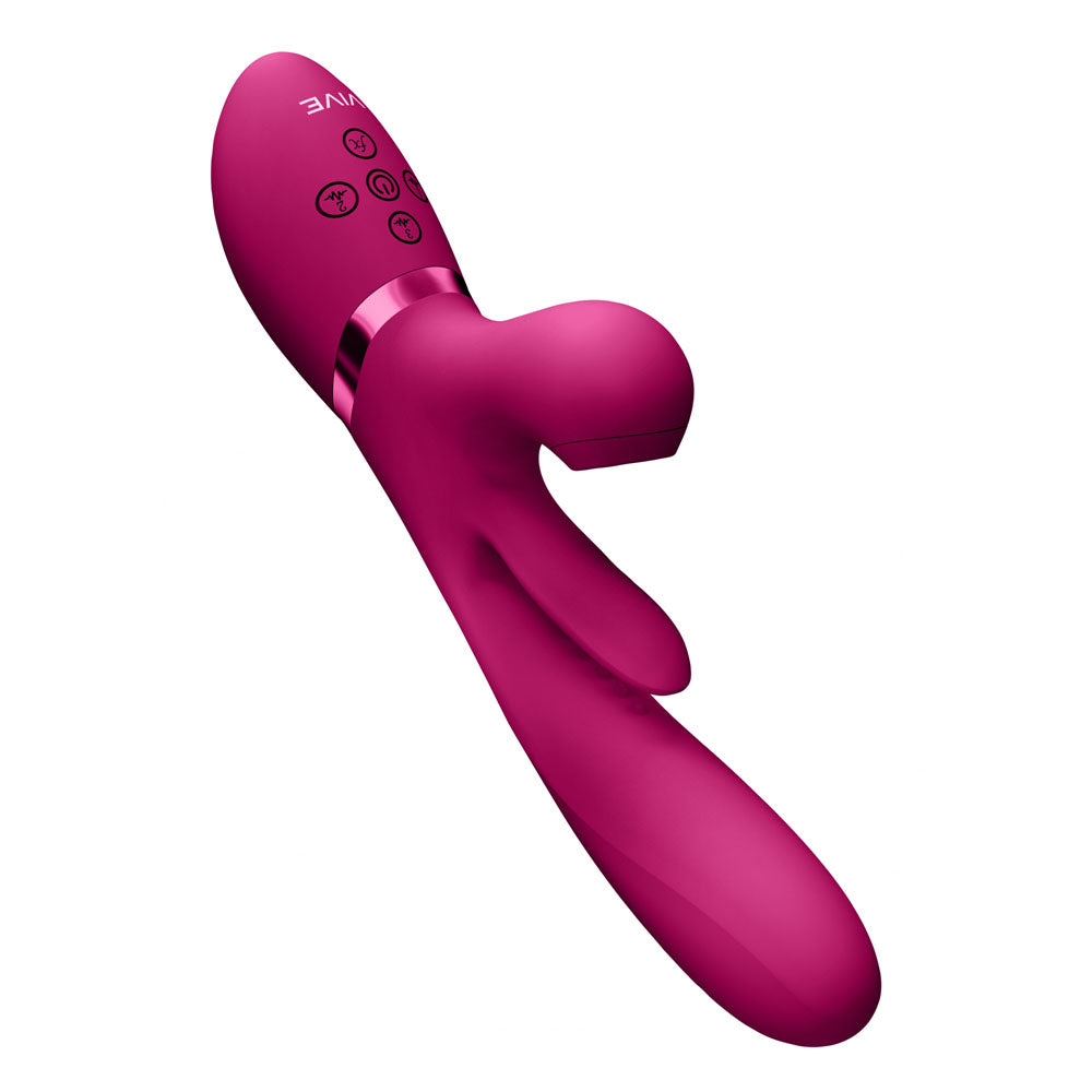VIVE Ena - Pink - Pink 25 cm USB Rechargeable Thrusting Vibrator with Air Wave Stimulator Shots Toys
