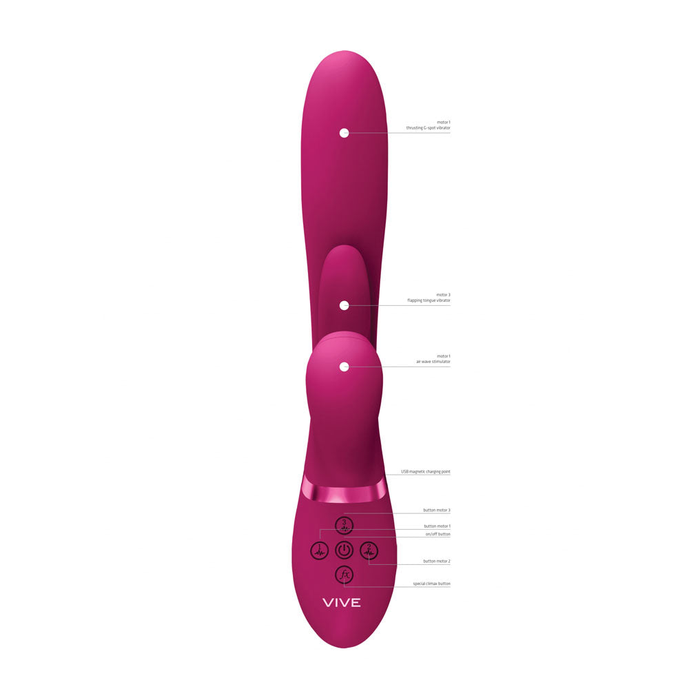 VIVE Ena - Pink - Pink 25 cm USB Rechargeable Thrusting Vibrator with Air Wave Stimulator Shots Toys