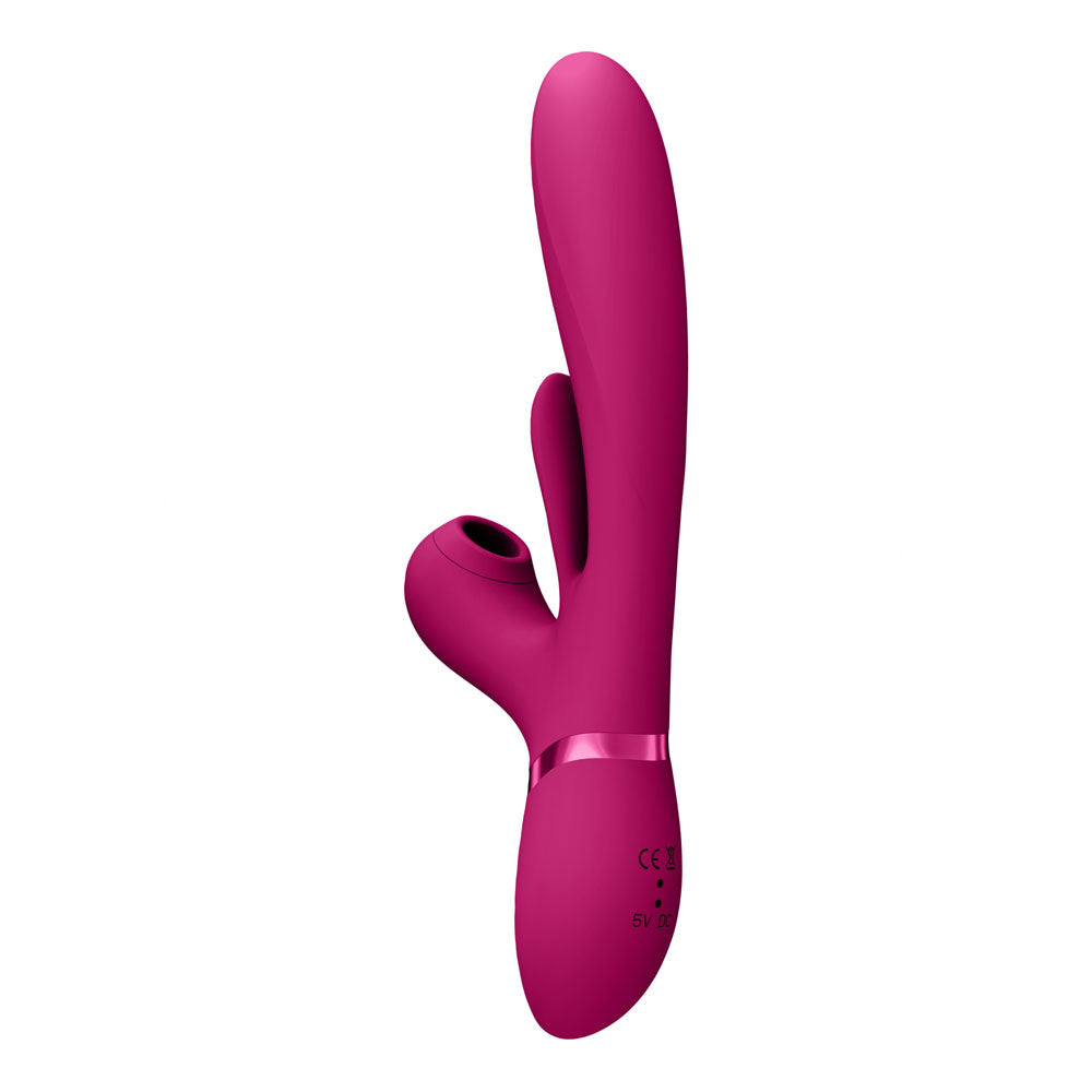 VIVE Ena - Pink - Pink 25 cm USB Rechargeable Thrusting Vibrator with Air Wave Stimulator Shots Toys