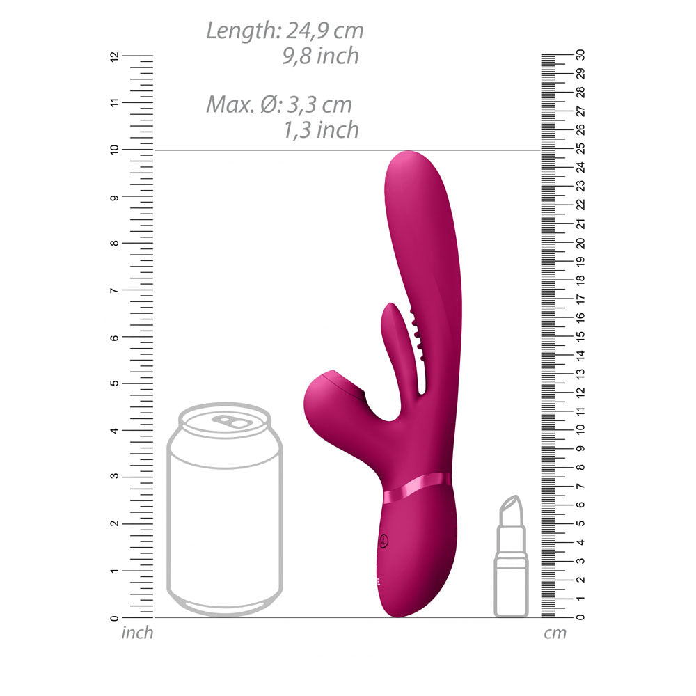 VIVE Ena - Pink - Pink 25 cm USB Rechargeable Thrusting Vibrator with Air Wave Stimulator Shots Toys