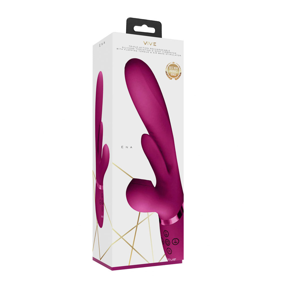 VIVE Ena - Pink - Pink 25 cm USB Rechargeable Thrusting Vibrator with Air Wave Stimulator Shots Toys