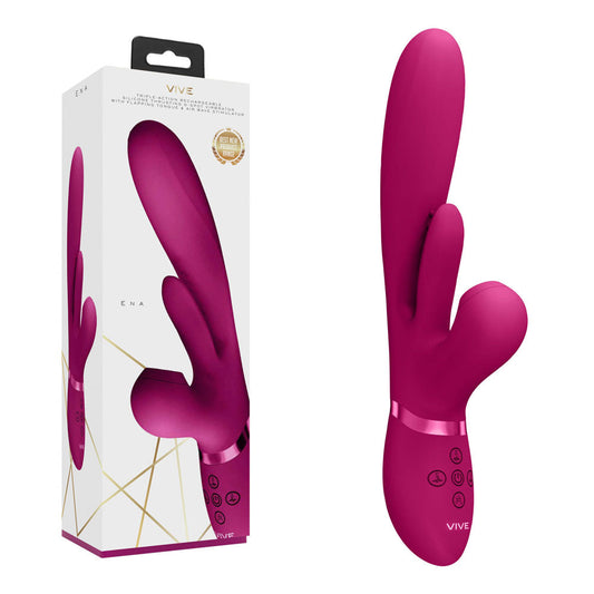 VIVE Ena - Pink - Pink 25 cm USB Rechargeable Thrusting Vibrator with Air Wave Stimulator Shots Toys