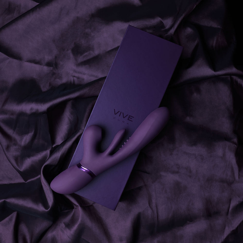 VIVE Ena - Purple - Purple 25 cm USB Rechargeable Thrusting Vibrator with Air Wave Stimulator Shots Toys