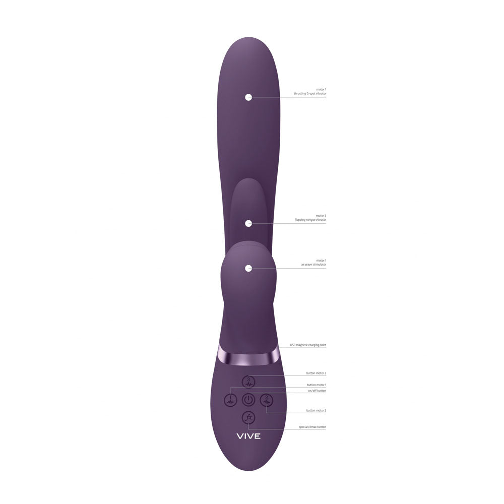 VIVE Ena - Purple - Purple 25 cm USB Rechargeable Thrusting Vibrator with Air Wave Stimulator Shots Toys