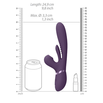 VIVE Ena - Purple - Purple 25 cm USB Rechargeable Thrusting Vibrator with Air Wave Stimulator Shots Toys