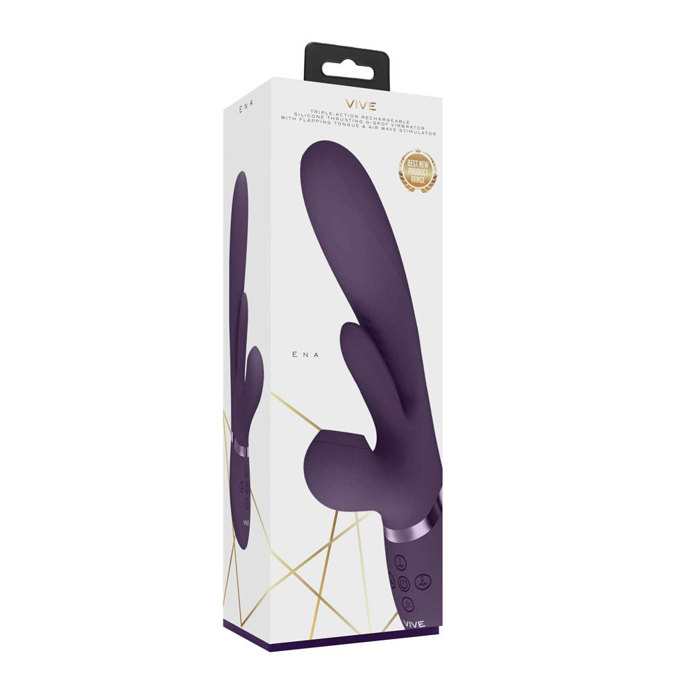 VIVE Ena - Purple - Purple 25 cm USB Rechargeable Thrusting Vibrator with Air Wave Stimulator Shots Toys