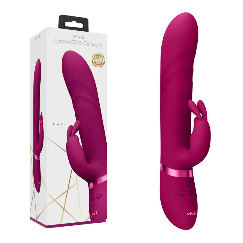 VIVE Nari - Pink - Pink 24.1 cm USB Rechargeable Rabbit Vibrator Shots Toys