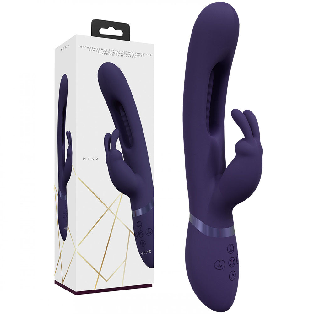 VIVE Mika - Purple - Purple 23.2 cm USB Rechargeable Rabbit Vibrator with Flapping Shaft Shots Toys
