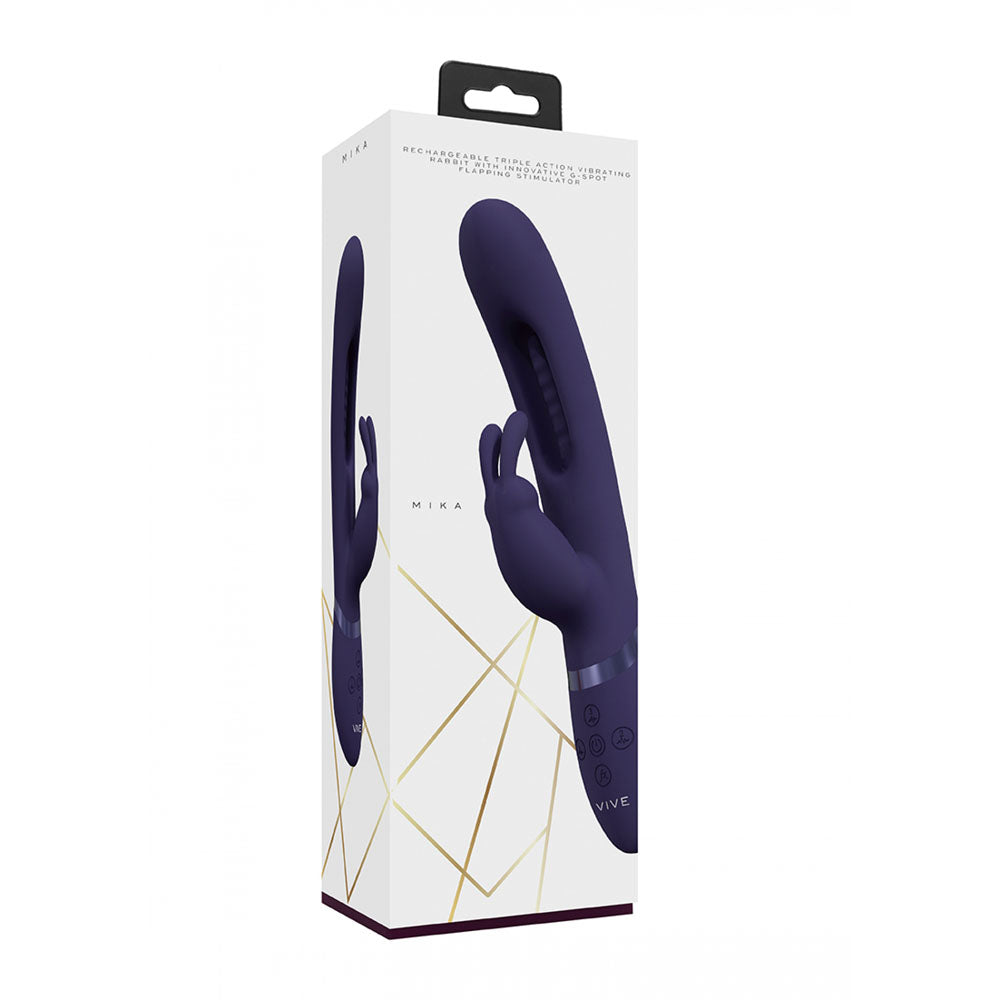 VIVE Mika - Purple - Purple 23.2 cm USB Rechargeable Rabbit Vibrator with Flapping Shaft Shots Toys