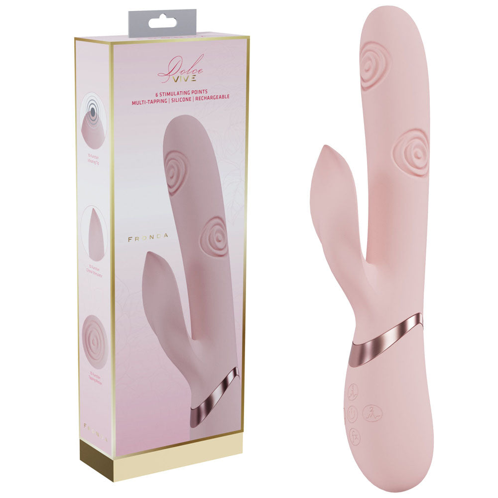 VIVE Fronda - Pink - Pink 25 cm USB Rechargeable Tapping Rabbit Vibrator Shots Toys