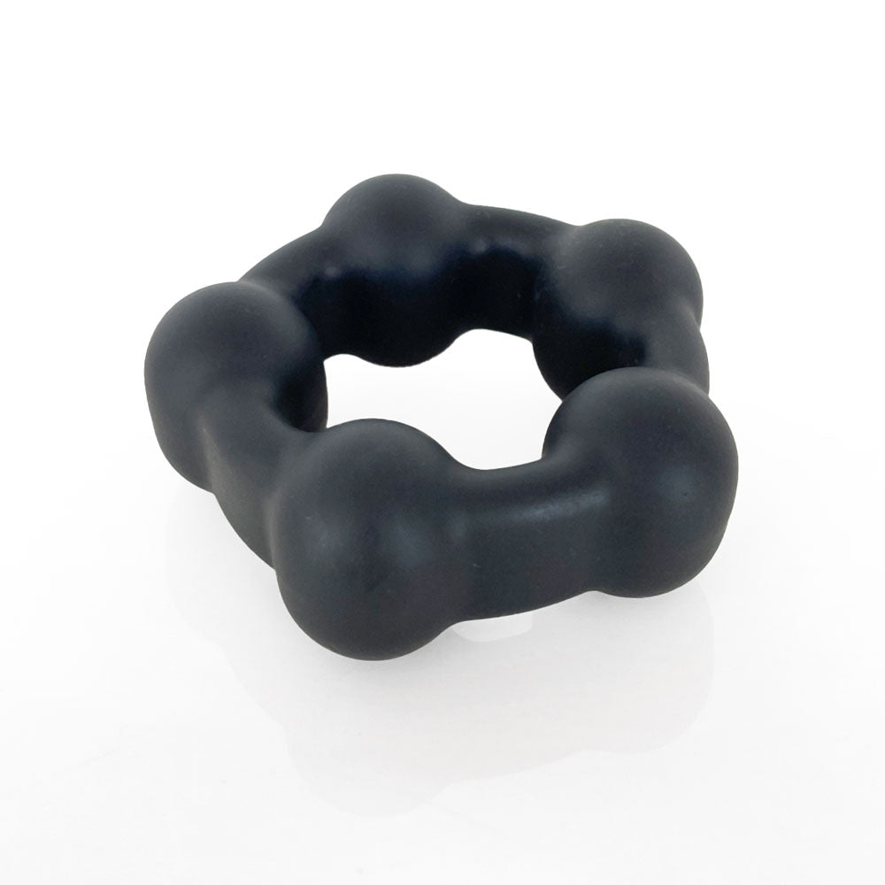 VERS Liquid Silicone Steel Motion C-Ring - Black Cock Ring with Steel Motion Balls C1 Releasing